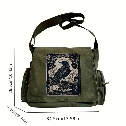 "Raven Print" Shoulder Multi-Pocket Messenger Handbag