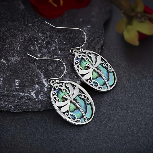 1 Pair/Delicate Ethnic Abalone Shell Dragonfly Earrings Fashionable Women's Jewelry Gift