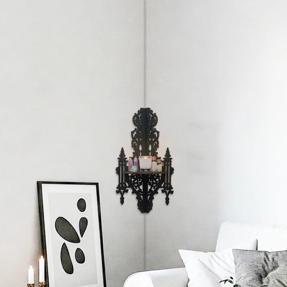 Gothic Wooden Floating Corner Shelf