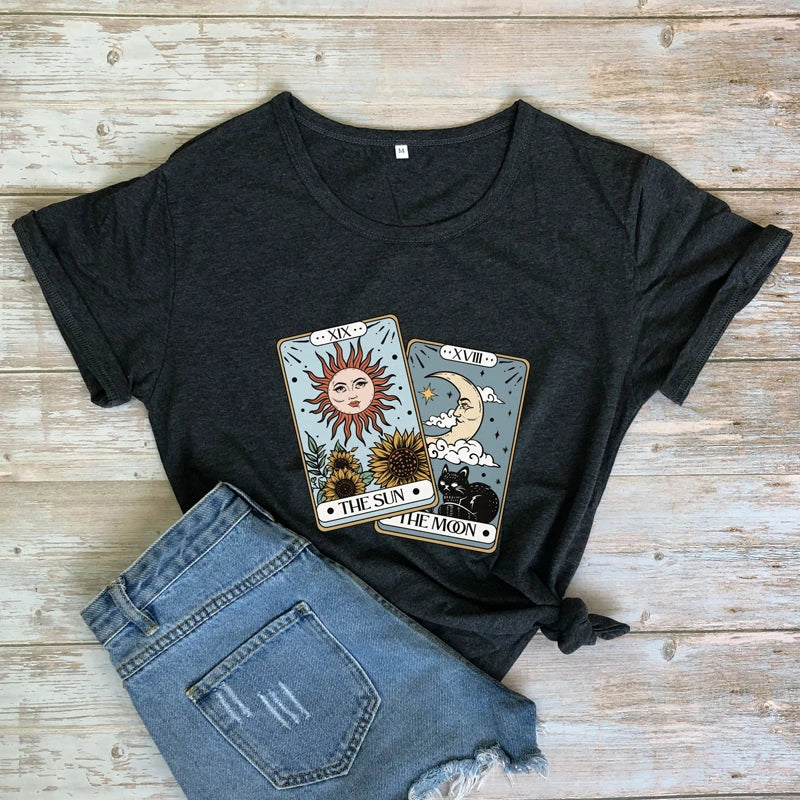 The Sun The Moon Tarot Card Colored T-shirt