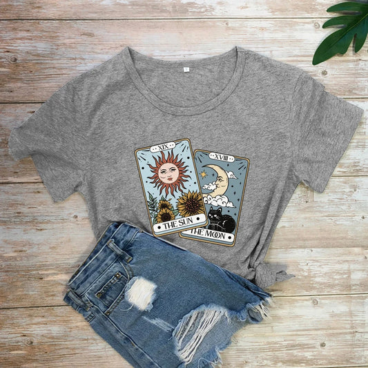 The Sun The Moon Tarot Card Colored T-shirt