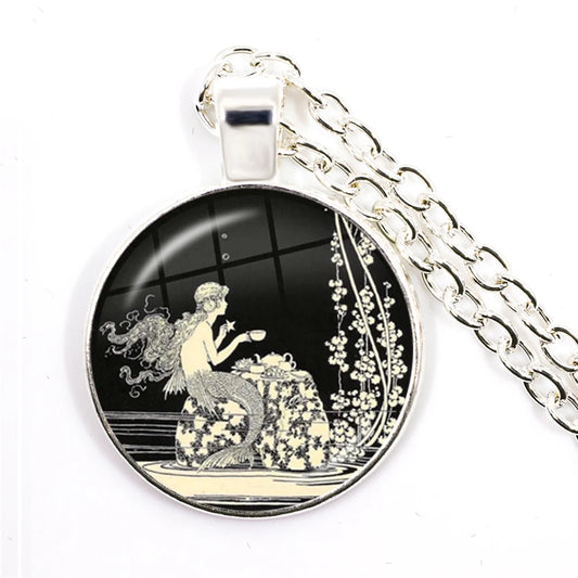 Vintage Frog Fairy Pendant Necklace Glass Cabochon