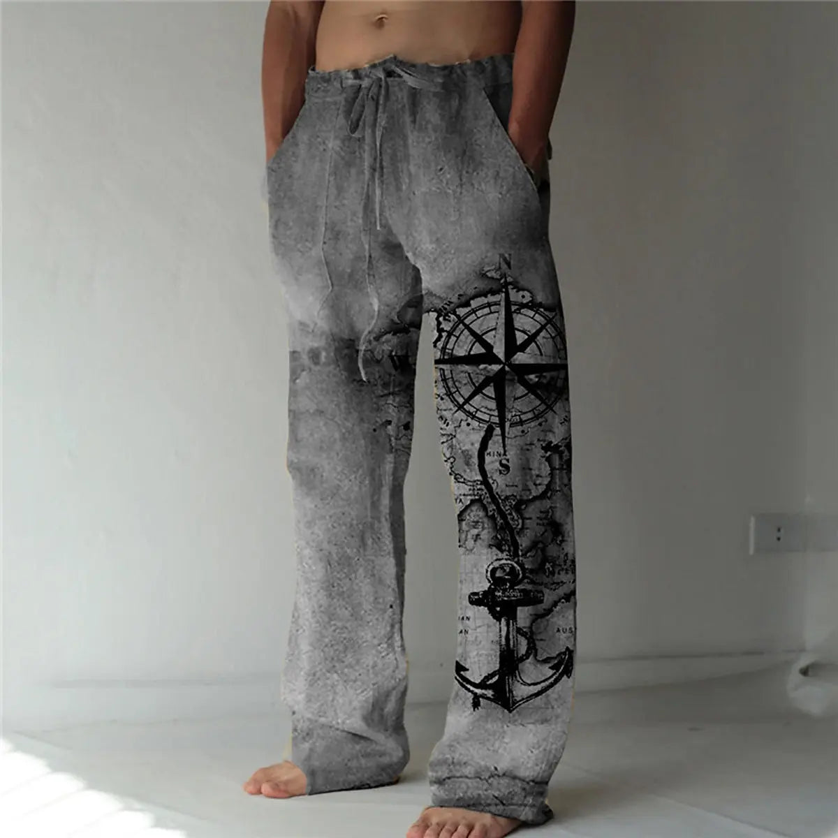 Men's Retro Compass Art Pants