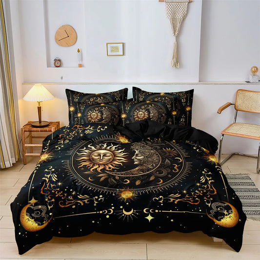 Super Soft Breathable Golden Sun And Moon Duvet Cover Set