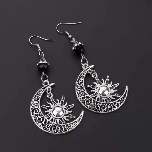 Gothic Dark Style Moon Sun Dangle Earrings