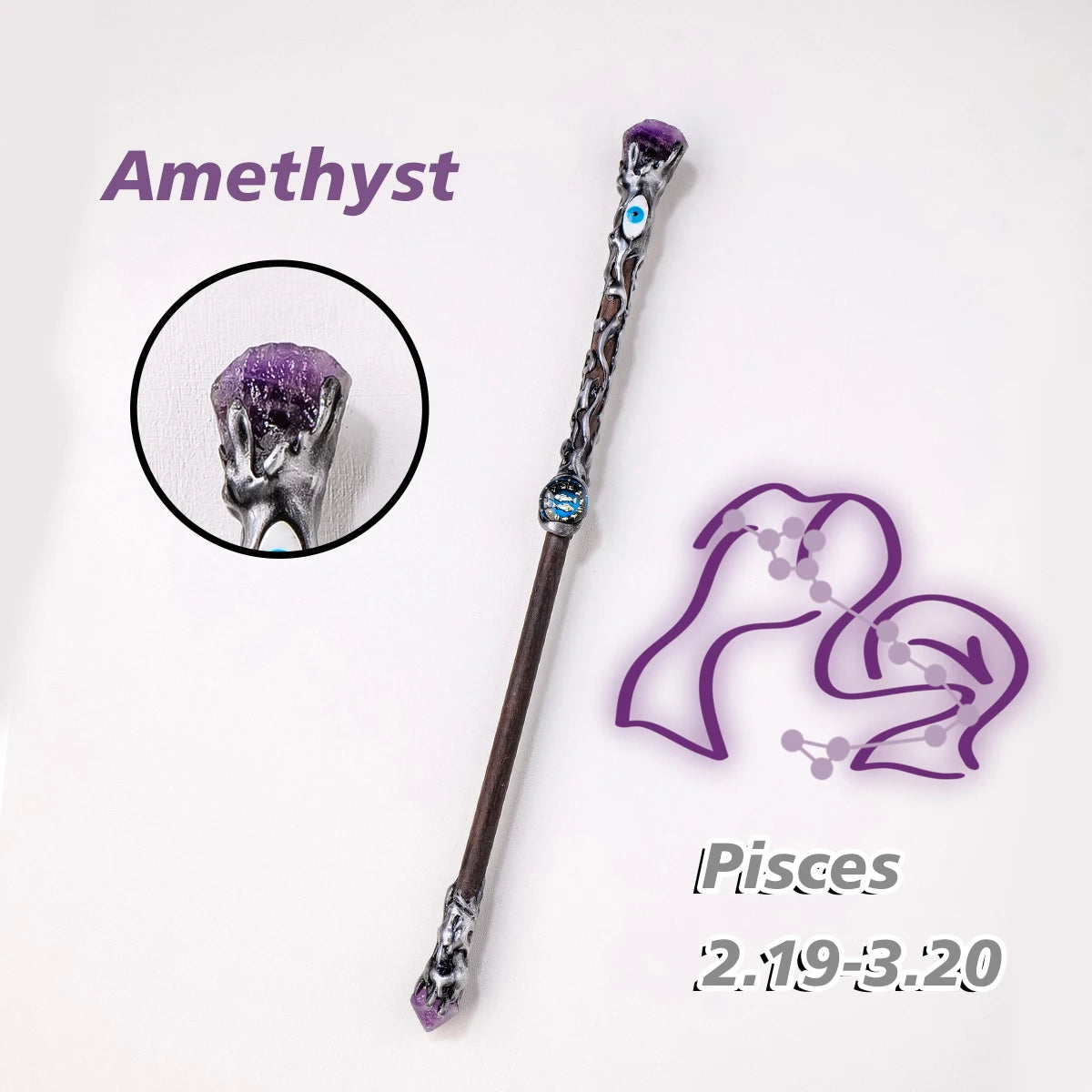 Natural Crystal 12 Constellations Devil's Eye Energy Wand