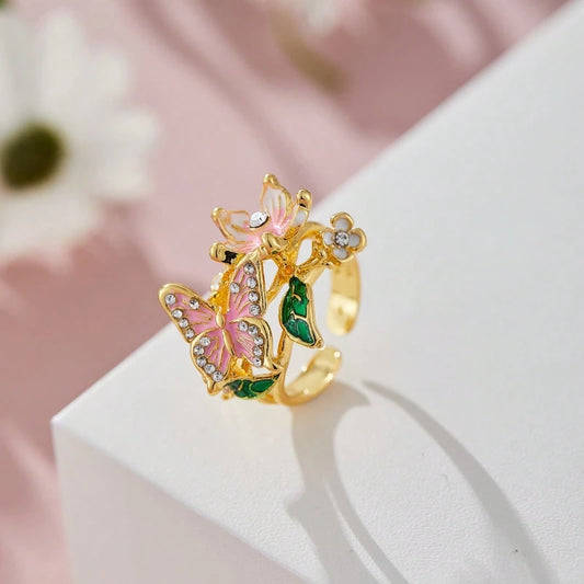 Aesthetic Flower Butterfly Rings