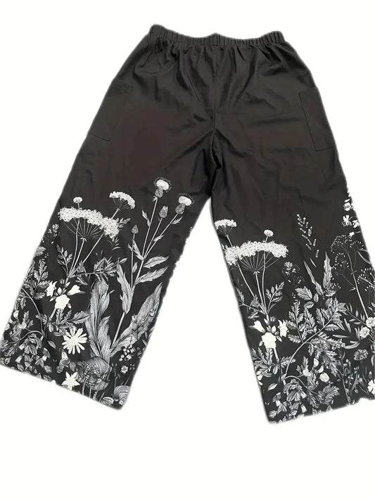 Wide-legged Pants Elegant Sun, Moon And Star Print