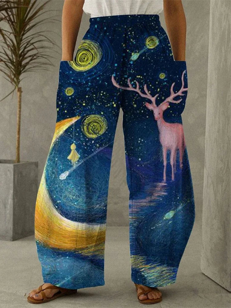 Galaxy Moon Stars Full Length Wide Leg Pants