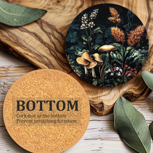 Set of 6 Mushroom Pattern Coasters Round