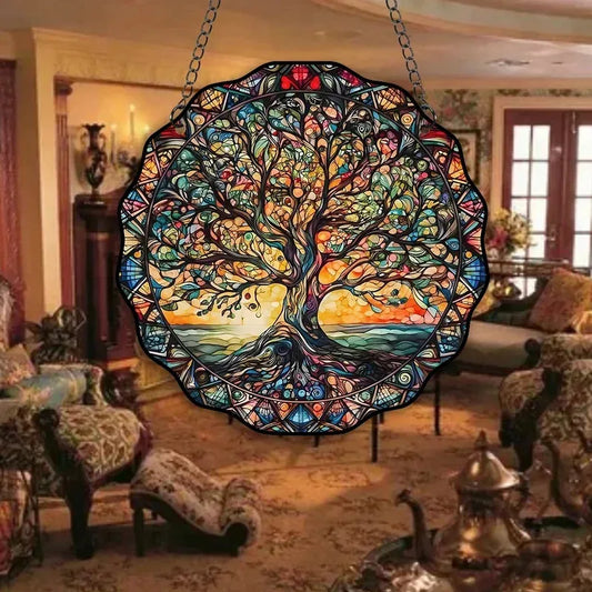 Tree of Life Ornament Round Acrylic Wall Decoration Universal Indoor and Outdoor Sunlight Hanging Tag Welcome Sign Wall Hanging