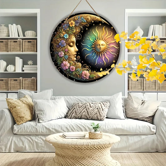 Mandala art style sun and moon wall plate