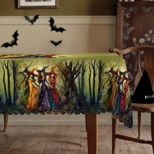 Retro Magic Broom Witch Pattern Tablecloth