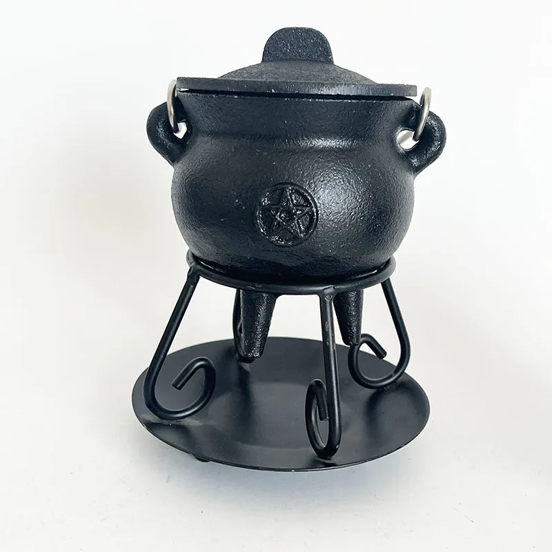 Metal Witch Cauldron with Candle Holder
