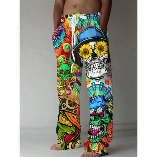 Men's Summer Fashion Casual Pants Skull Print