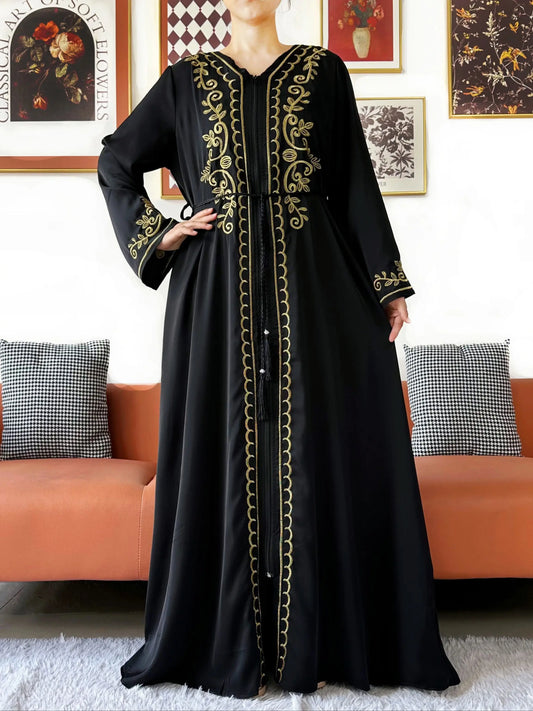 Elegant Women Abaya Long Sleeve Chiffon Dress