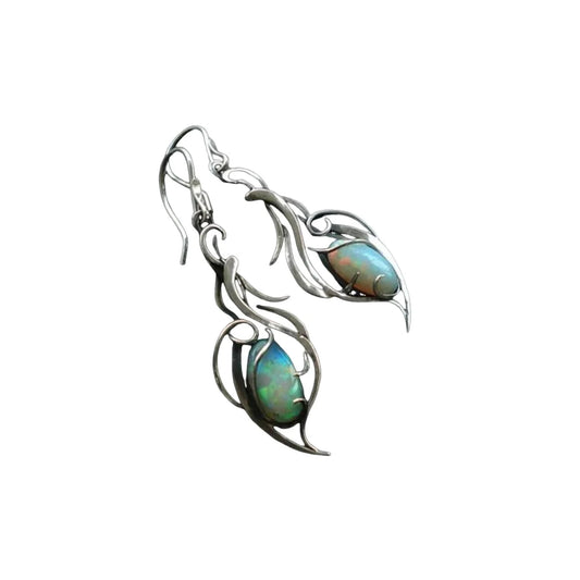 Silver Bohemian Opal Pendant Earrings