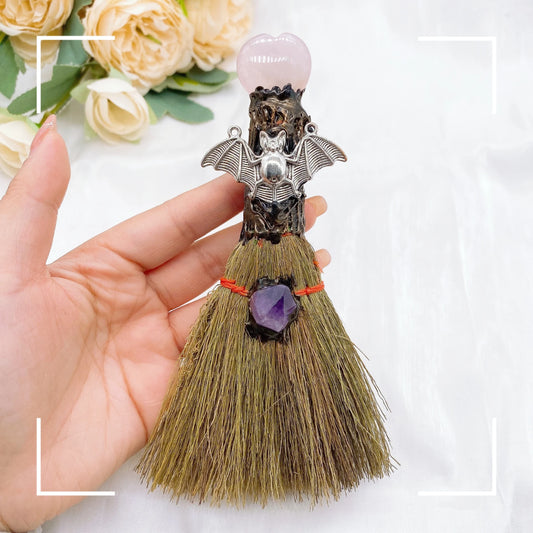 Natural Amethyst Crystal Love Heart Magic Broom