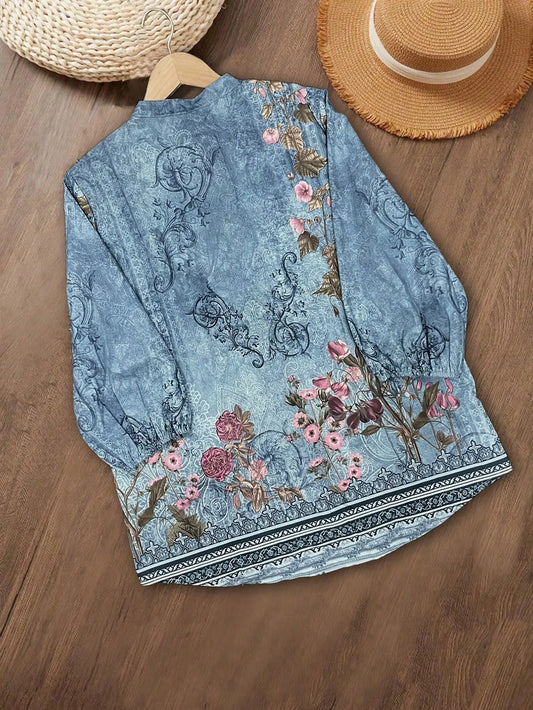 Ethnic Style Geometric Print Three-Quarter Sleeve Women's Shirt