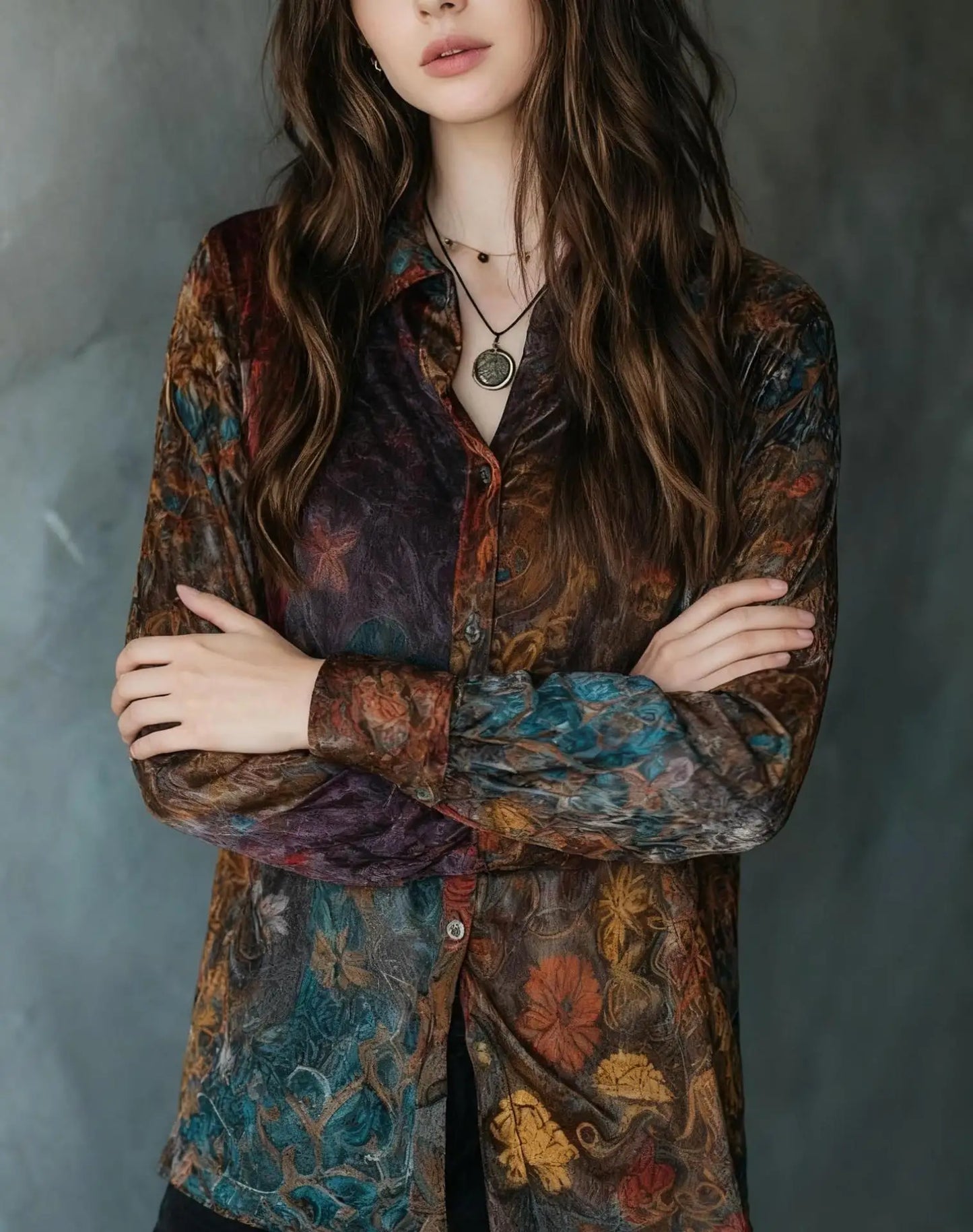 Casual Long Sleeve Button-Down Flower Print Shirt