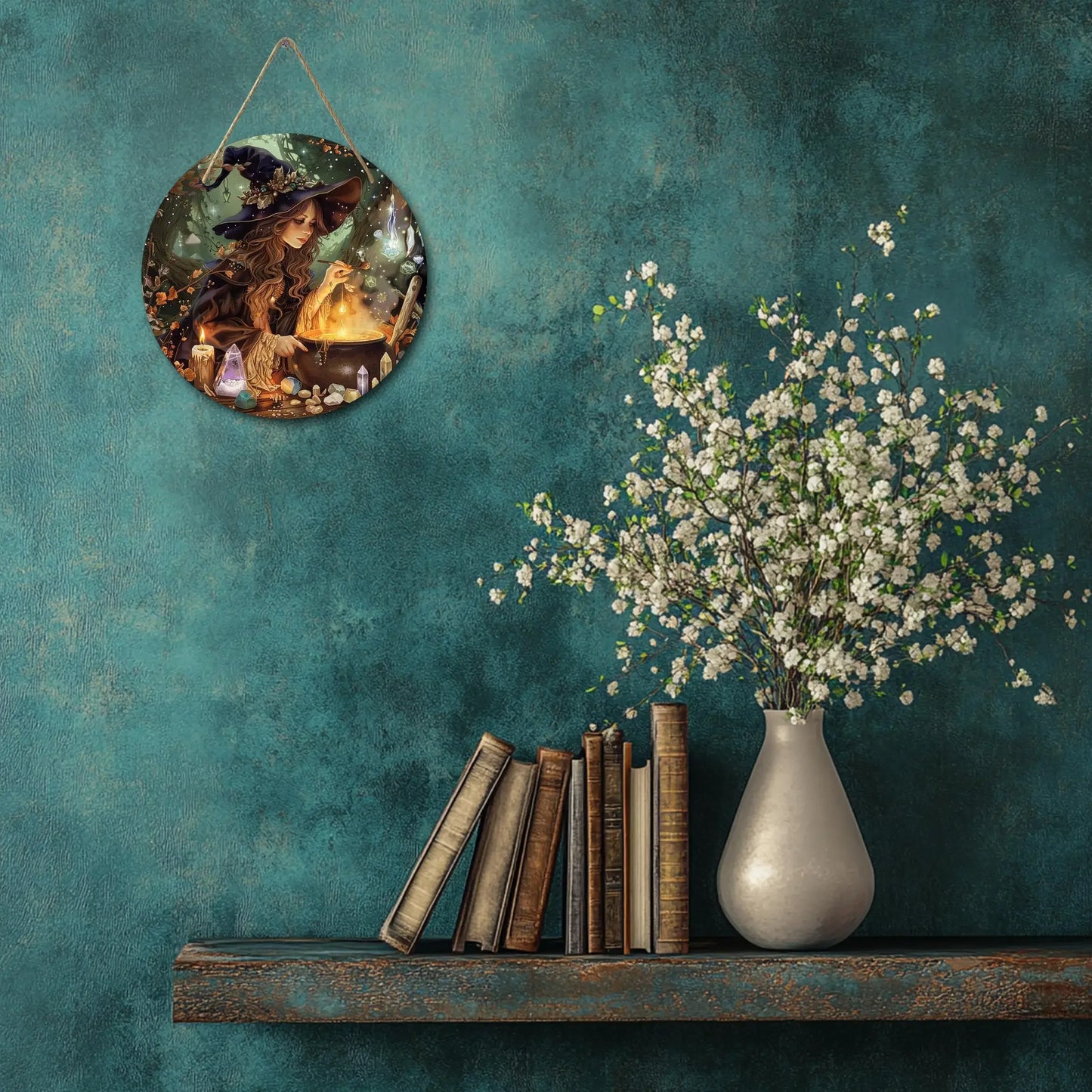 Witch Theme Round Wooden Sign