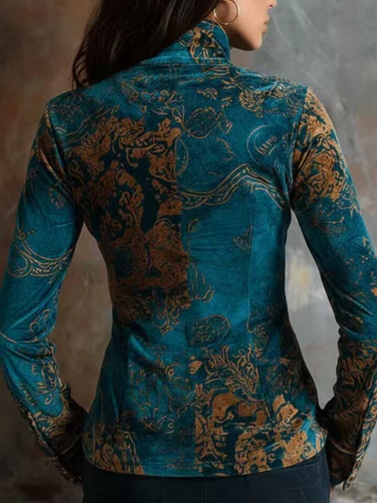 Long Sleeve Polyester Suede Blouse