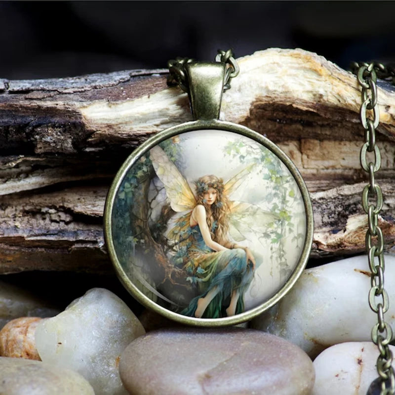 Vintage Round Butterfly Fairy Glass Dome Pendant