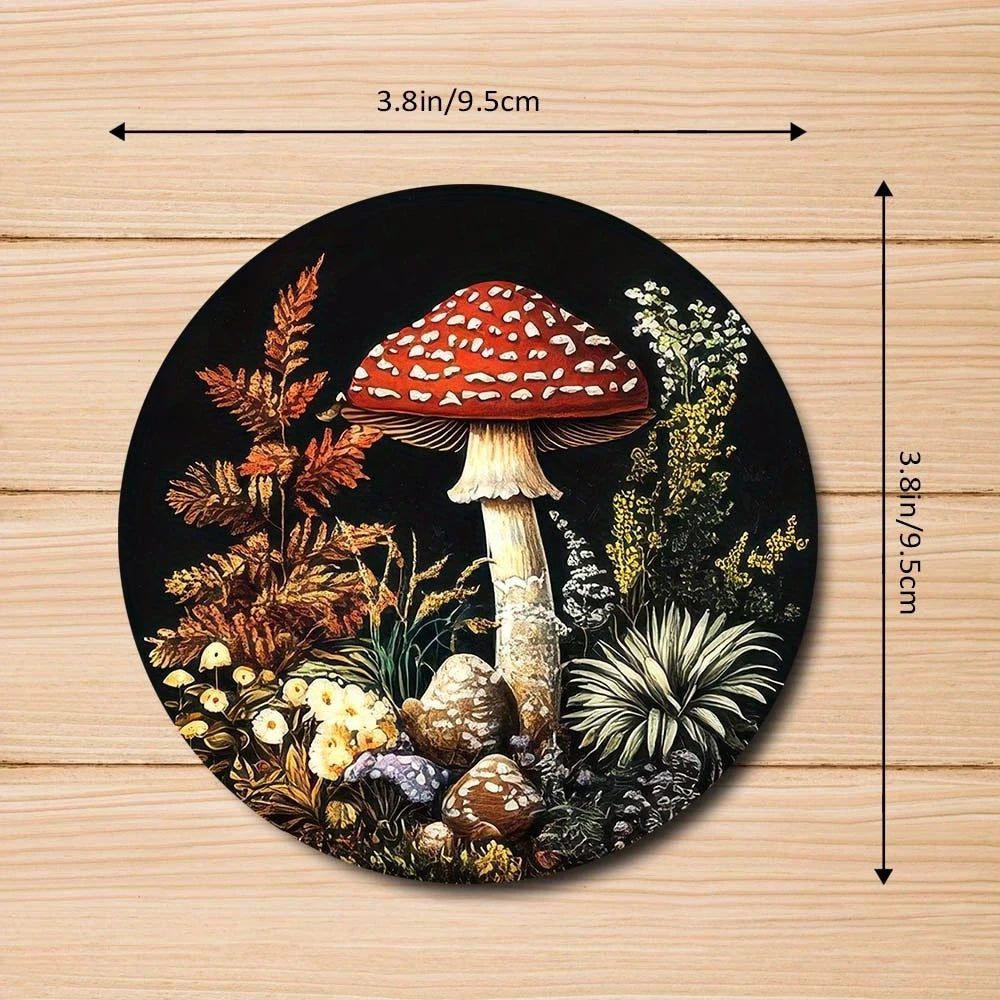 Set of 6 Mushroom Pattern Coasters Round
