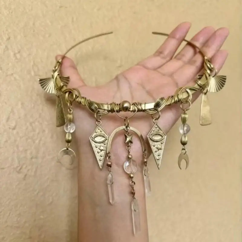 Vintage Glamorous Red Crystal Moon Pendant Necklace