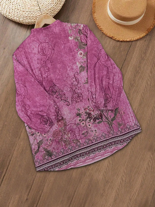 Ethnic Style Geometric Print Three-Quarter Sleeve Women's Shirt