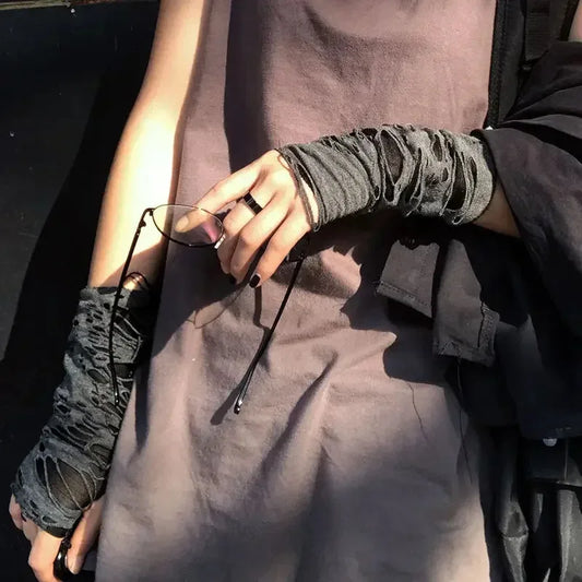 New Hot Sale Fashionable Simple Gothic Fingerless Gloves Unisex Tear Design Stretchy for Party Preparation and Durable
