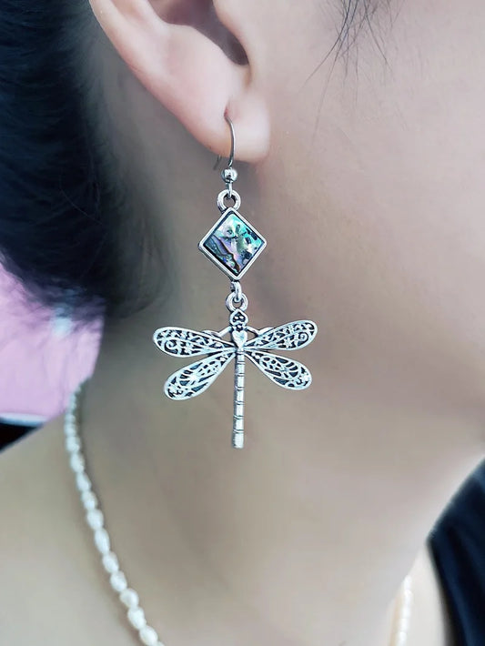 Abalone and Dragonfly Earrings