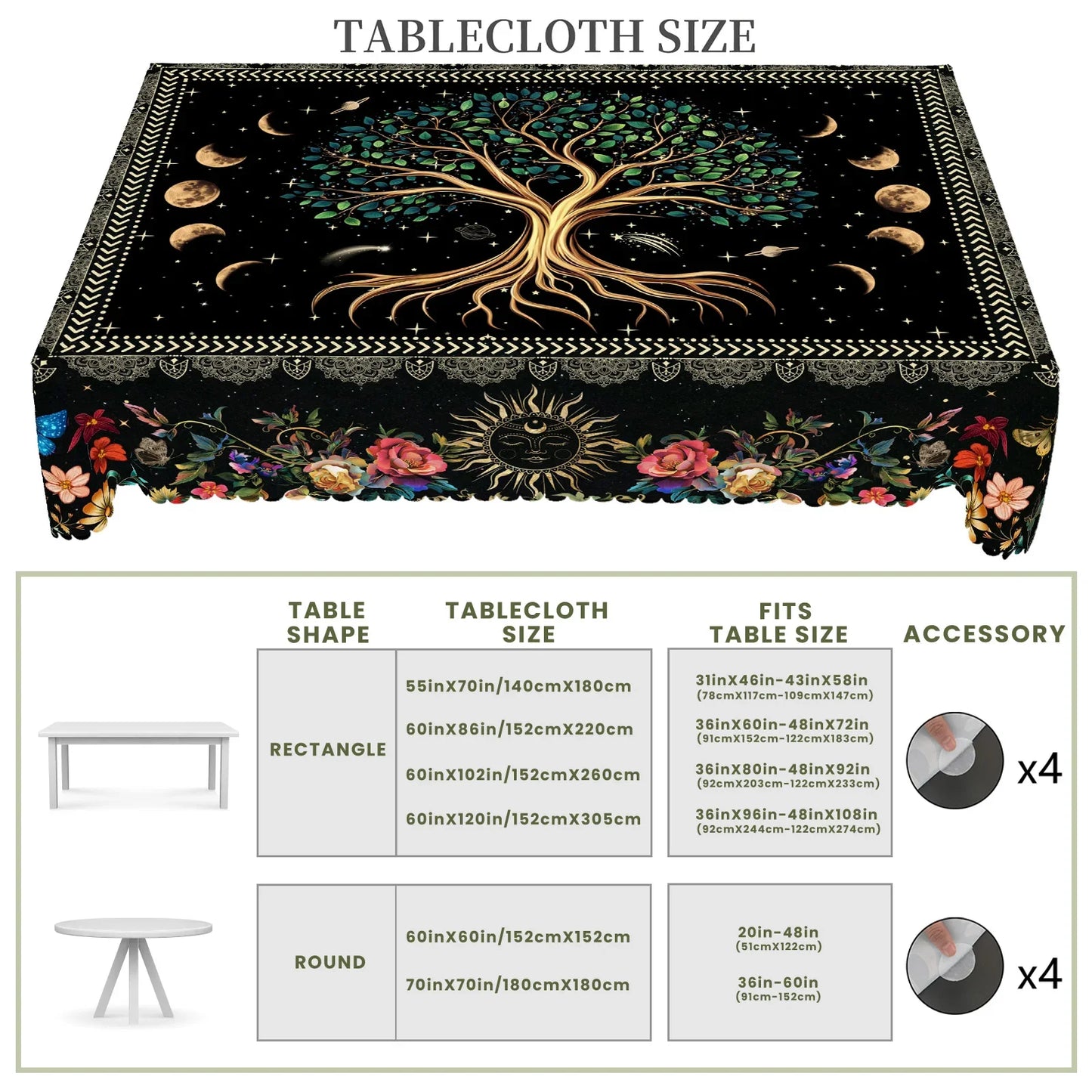 Tree of Life Constellation-Themed Round Tablecloth