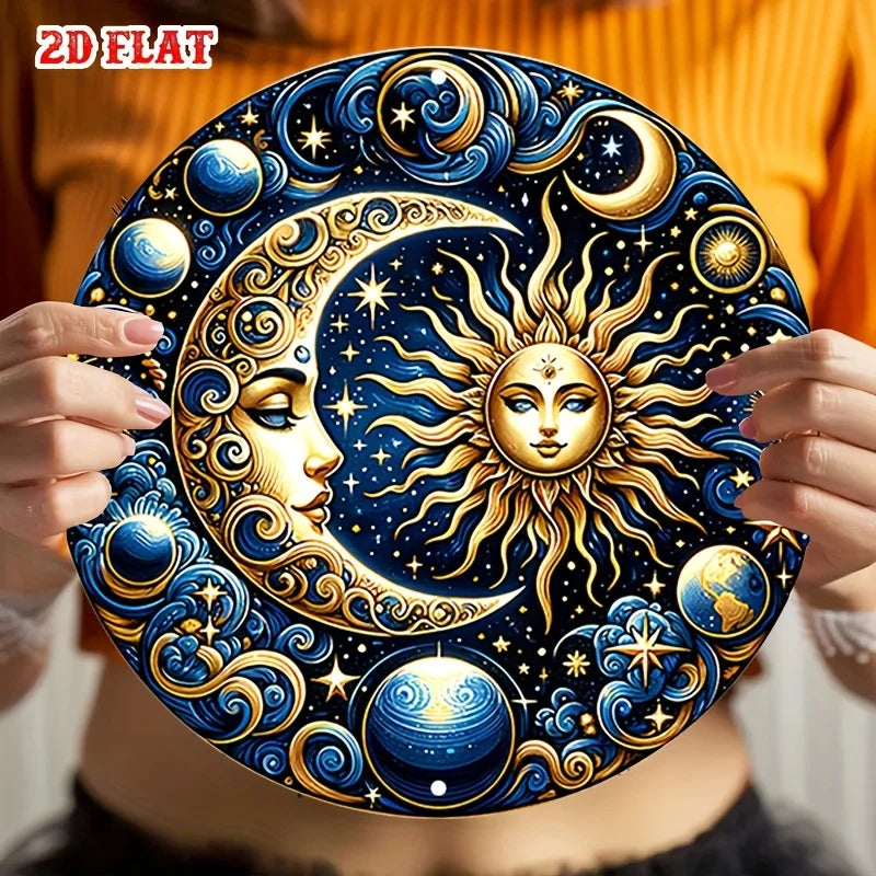 Vintage Metal Sign Celestial Sun and Moon Design