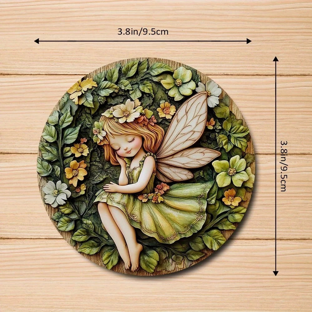 6 Pieces Wooden Coasters Green Elf Pattern