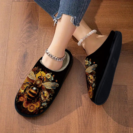 Bee design Soft Plush Fabric slippers with Non-Slip Rubber Sole