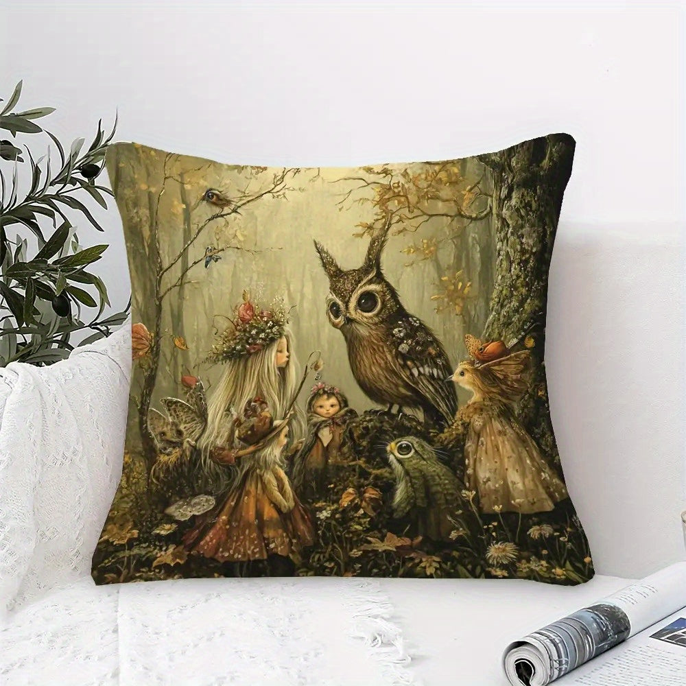 Enchanted Forest Folk Art Pillow Cover