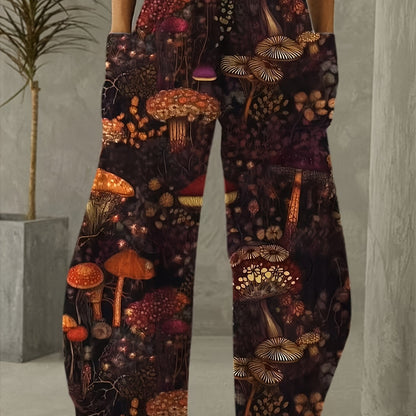 Vibrant Forest Print Wide Leg Pants with Pockets