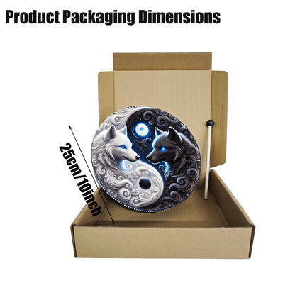 Yin Yang Wolf Drum with a Handle