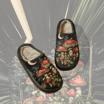 Plush Slippers - Moonlit Mushroom Forest Design