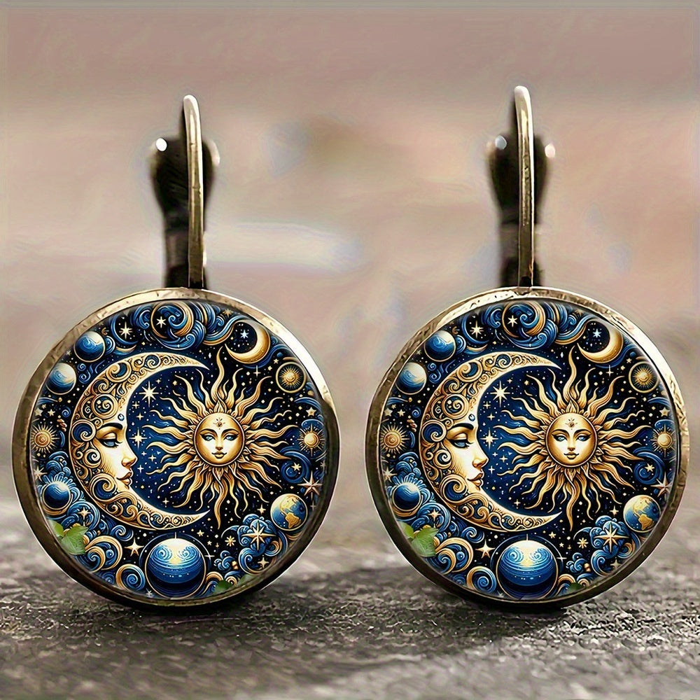 Golden Sun And Moon Retro Earrings