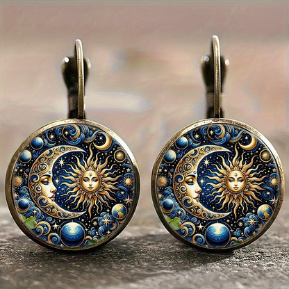 Golden Sun And Moon Retro Earrings