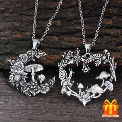 2pc Mushroom Necklace Vintage Silvery Chain