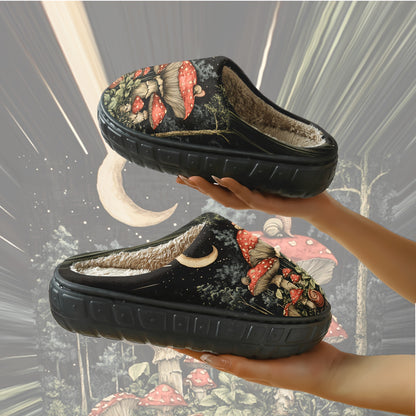 Plush Slippers - Moonlit Mushroom Forest Design