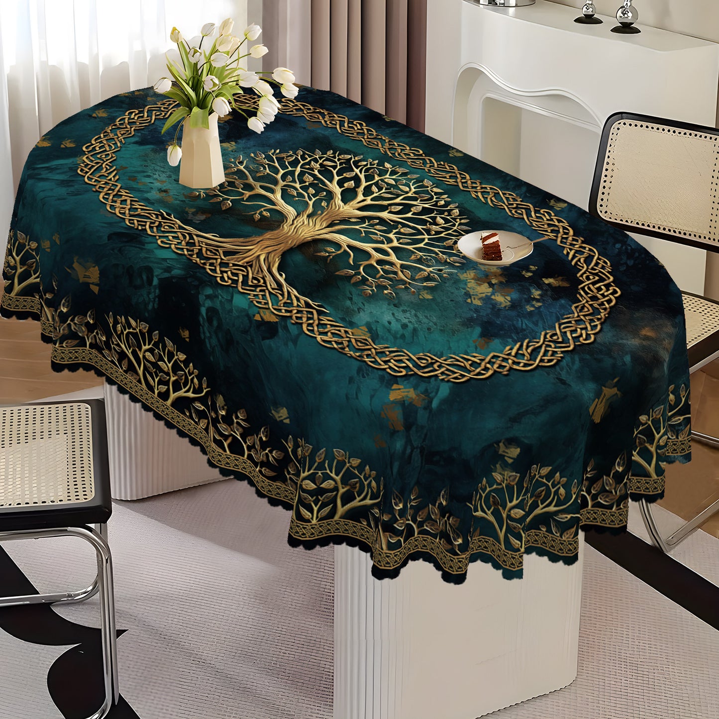Deep Teal Tree of Life Tablecloth