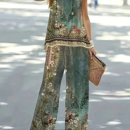 Women's Spring/Summer Floral Print Two-Piece Set