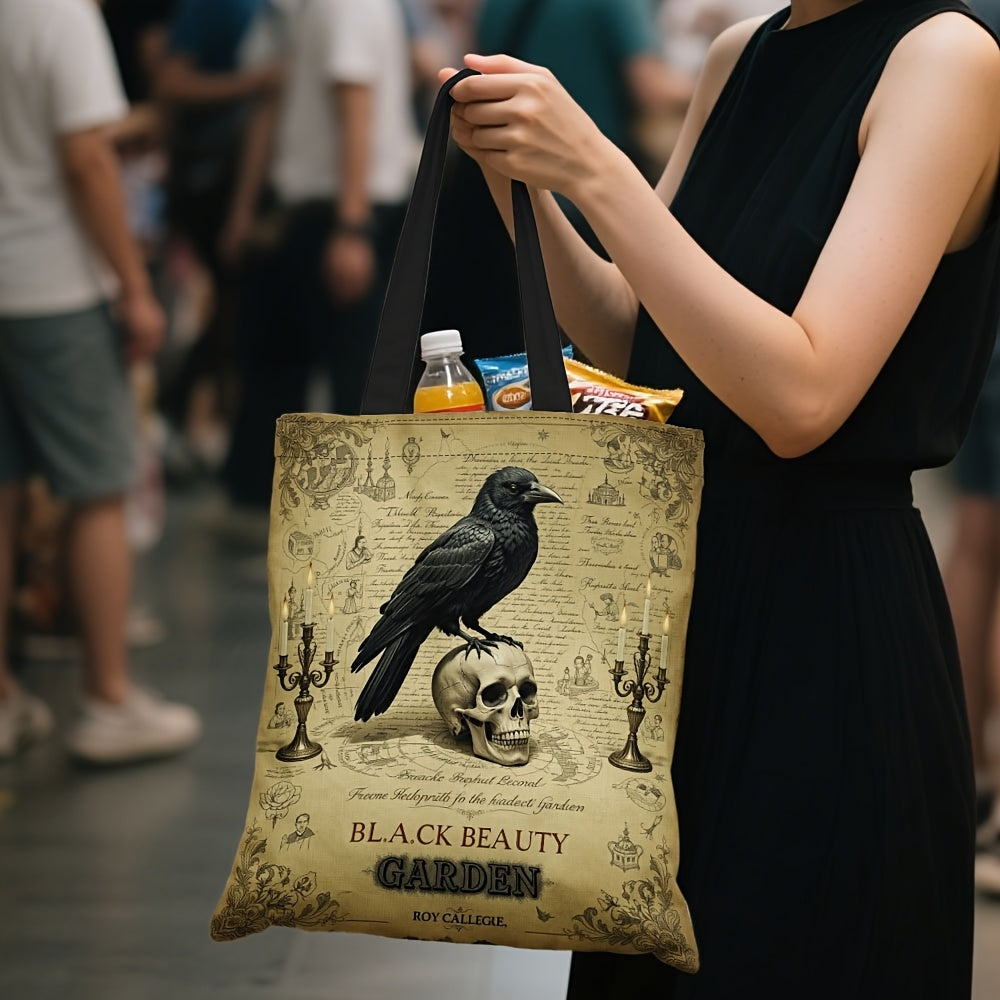 Gothic Raven Skull Tote Bag Large Capacity