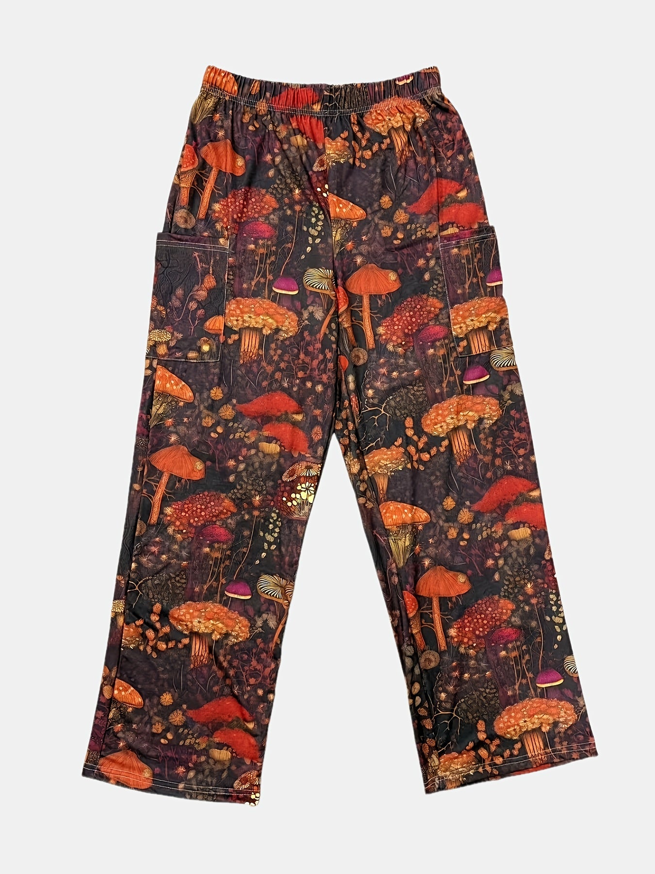 Vibrant Forest Print Wide Leg Pants with Pockets