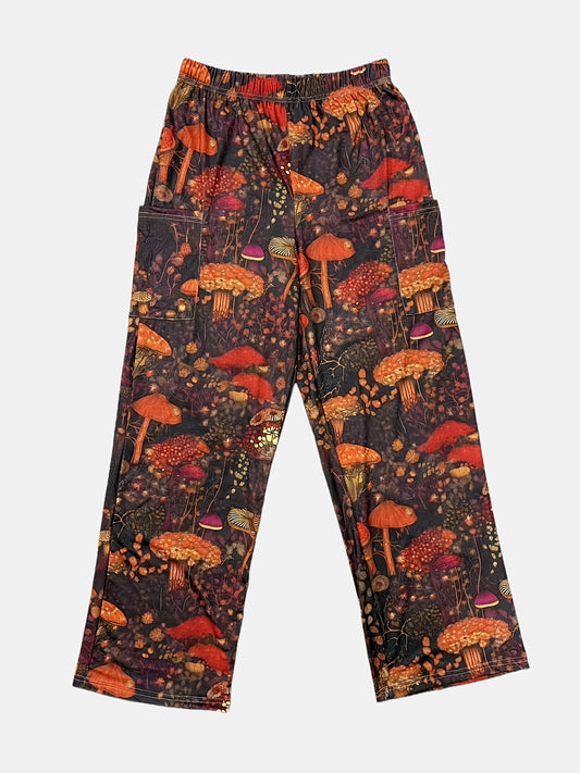 Vibrant Forest Print Wide Leg Pants with Pockets