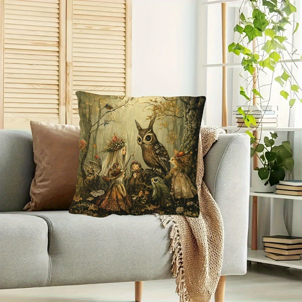Enchanted Forest Folk Art Pillow Cover